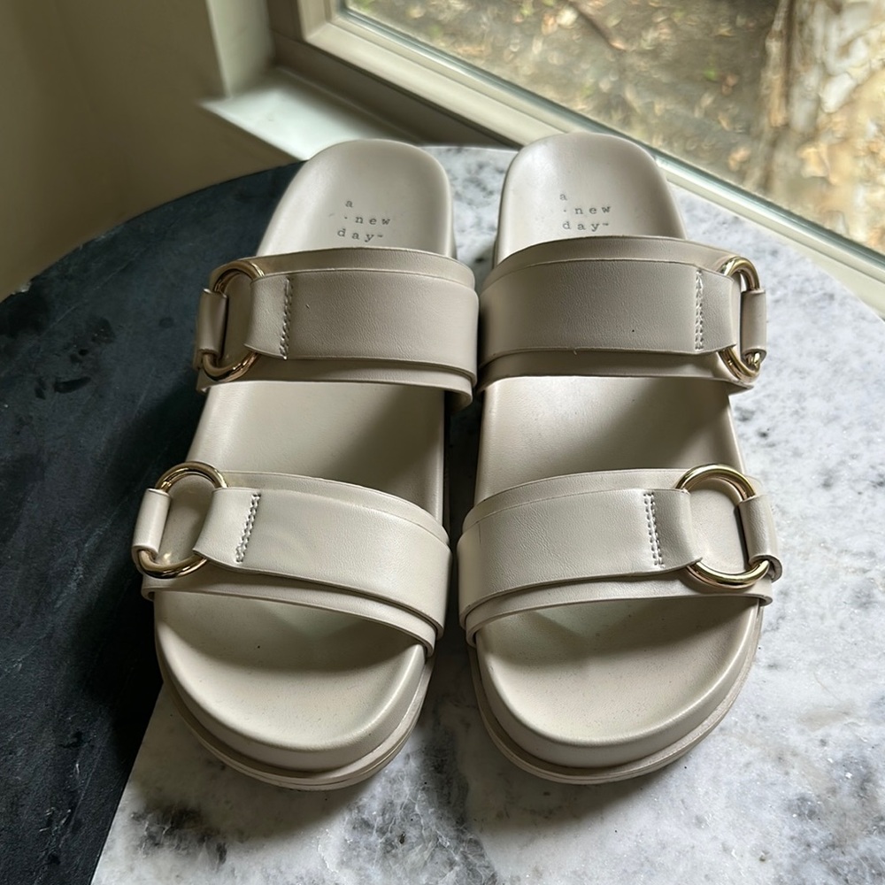 A New Day Women's Cream Slide Sandals